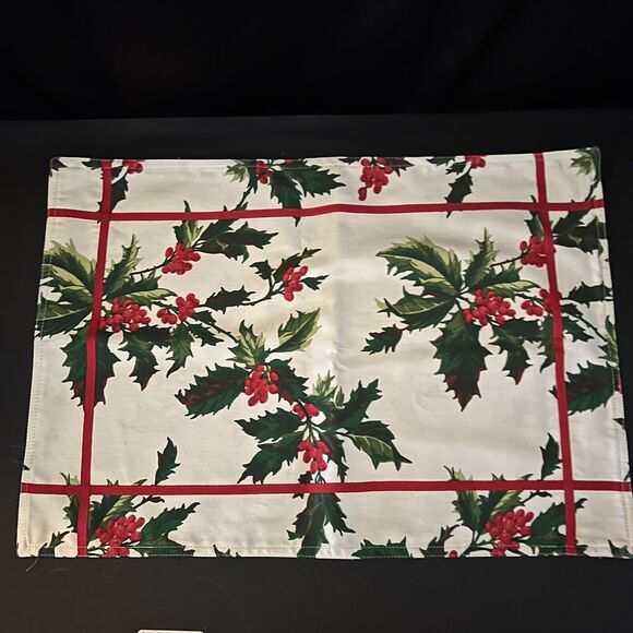Zina Vasi Christmas Poinsettia Holly Berry Napkins Placemats & Tea Towels Lot - Picture 8 of 15